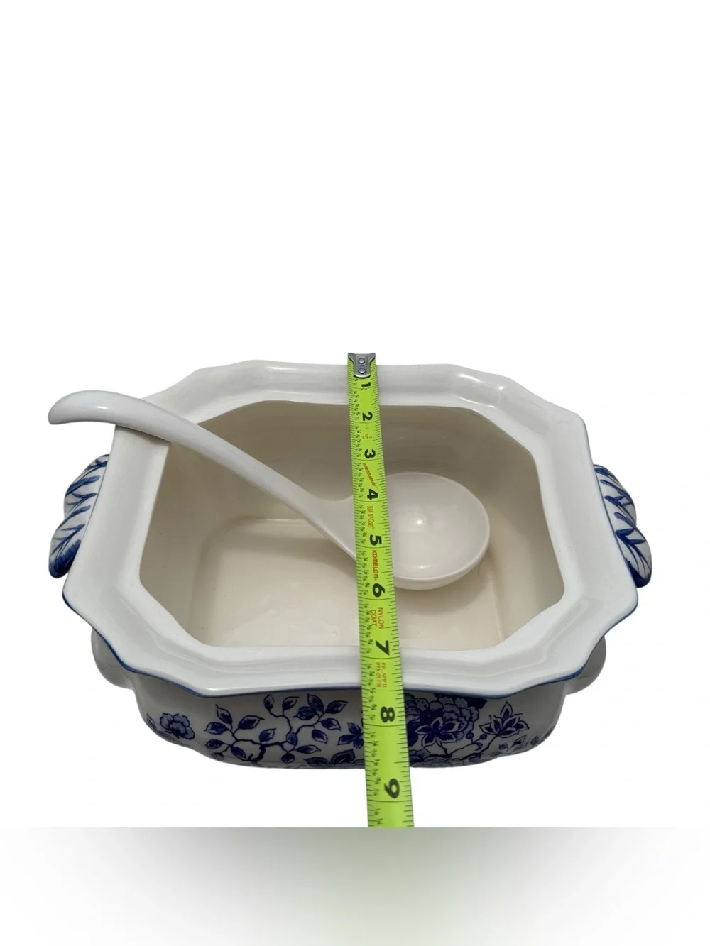 Vintage Blue White Chinoiserie Soup Tureen Ladle Lidded Serving Bowl Floral